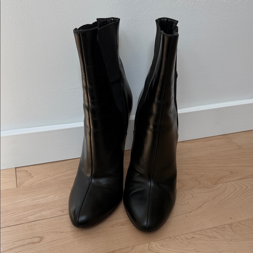 VINTAGE ALAÏA Paris Black Leather Pointed Toe Stiletto Ankle Boots - Size 38 - Picture 3 of 14